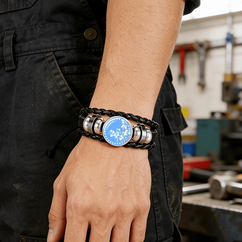Black Woven Bracelet with Blue Round Pattern